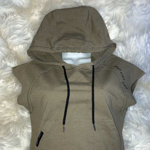 DNDL Cropped Sleeveless Hoodie Oversized Pullover Khaki Army Olive Green M - Picture 13 of 13